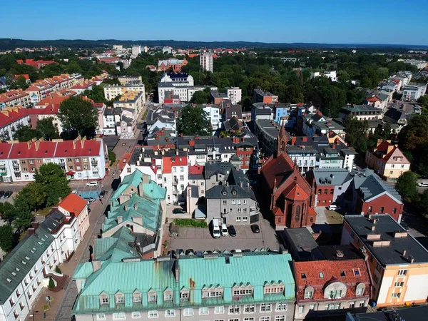 Koszalin Polen Augusti 2018 Flygfoto Staden Koszalin Gäller Gotiska Katedralen — Stockfoto