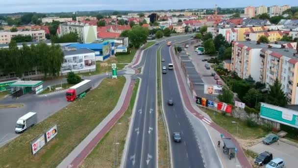 Koszalin Polónia Julho 2018 Filmagem Aérea Rua Monte Cassino Cidade — Vídeo de Stock