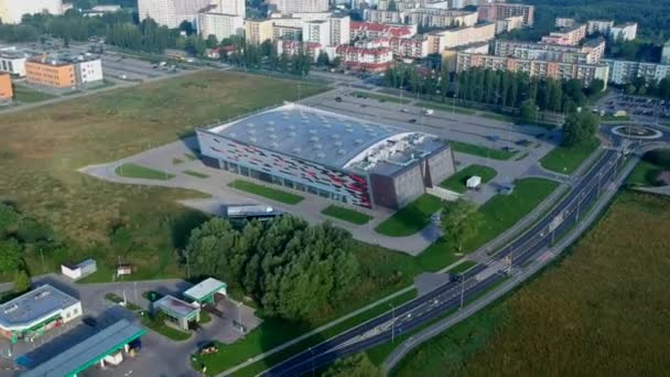 Koszalin Polen Juli 2018 Luftaufnahmen Der Spektakulären Sporthalle Koszalin — Stockvideo