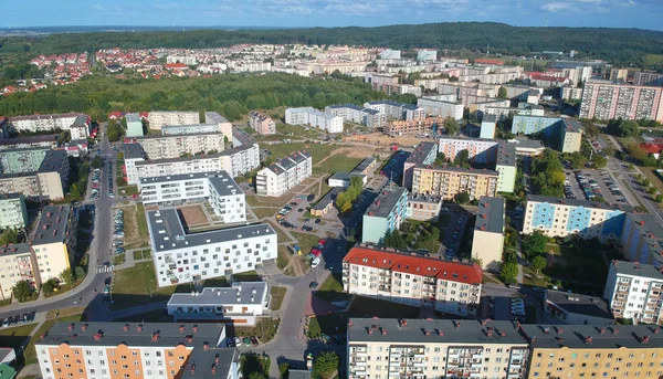 Düz Blok Daireler City Bölgesinde Üzerinde Havadan Görünümü — Stok fotoğraf