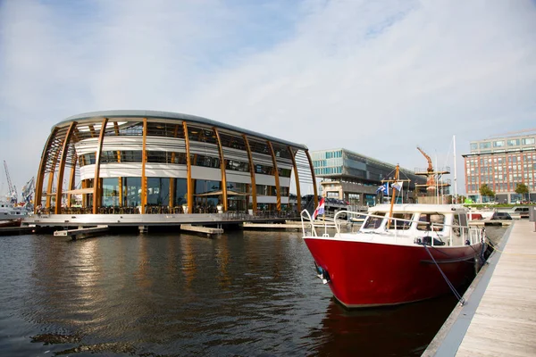 Amsterdam Netherlands September 2017 Dutch Motorboat Moored Amsterdam Marina Netherlands — Stock Photo, Image