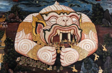 Genel Sanat Tay duvar boyama Duvar Tapınağı Emerald Buda veya Wat Phra Kaew.The Tapınağı'nda Ramayana hikaye hakkında halka açık bir yer ve genel ziyaretlere açık 