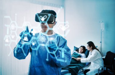 Doktor çalışma dijital modern sanal perde. Tıbbi teknoloji kavramı. 
