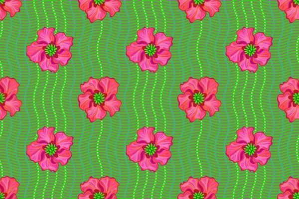 Nahtloses Muster Mit Blumen Auf Welligem Hintergrund Wiederholen Sie Abstrakte — Stockvektor