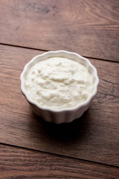 Plain Curd Yogurt Dahi Hindi Served Bowl Moody Background Selective — Stock Photo, Image