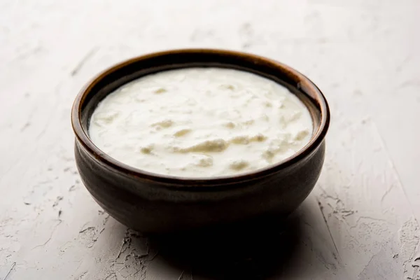 Plain Curd Yogurt Dahi Hindi Served Bowl Moody Background Selective — Stock Photo, Image