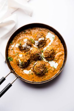 Malai köfte bir kase veya pan moody arka plan üzerinde servis Mughlai özel bir yemektir. seçici odak