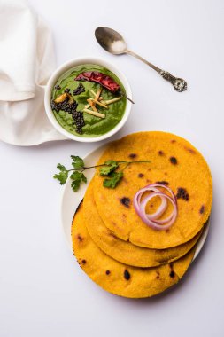 Makki di roti sarson ka saag, Mısır ekmek hardal yaprakları köri kullanılarak yapılan kışlar popüler punjabi ana yemek tarifi ile. Moody arka plan üzerinde servis. seçici odak