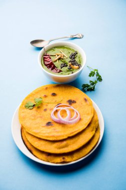 Makki di roti sarson ka saag, Mısır ekmek hardal yaprakları köri kullanılarak yapılan kışlar popüler punjabi ana yemek tarifi ile. Moody arka plan üzerinde servis. seçici odak