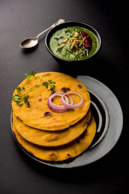 Makki di roti sarson ka saag, Mısır ekmek hardal yaprakları köri kullanılarak yapılan kışlar popüler punjabi ana yemek tarifi ile. Moody arka plan üzerinde servis. seçici odak
