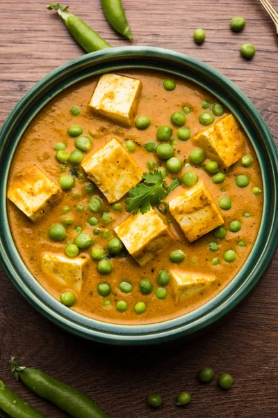 Zöld Borsó Vagy Matar Paneer Curry Recept Szolgált Egy Tál — Stock Fotó