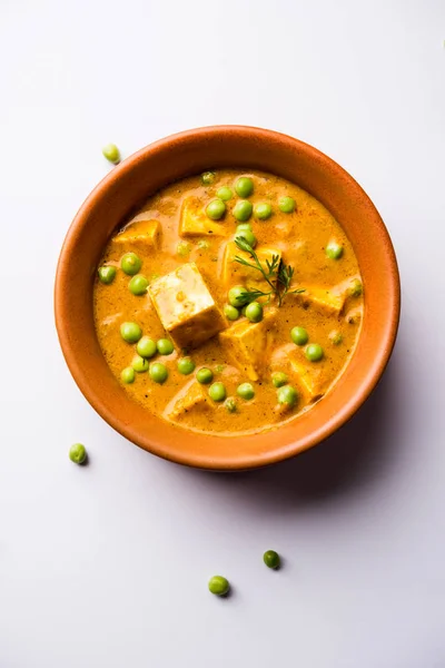 Ervilhas Verdes Receita Curry Matador Paneer Servido Uma Tigela Foco — Fotografia de Stock