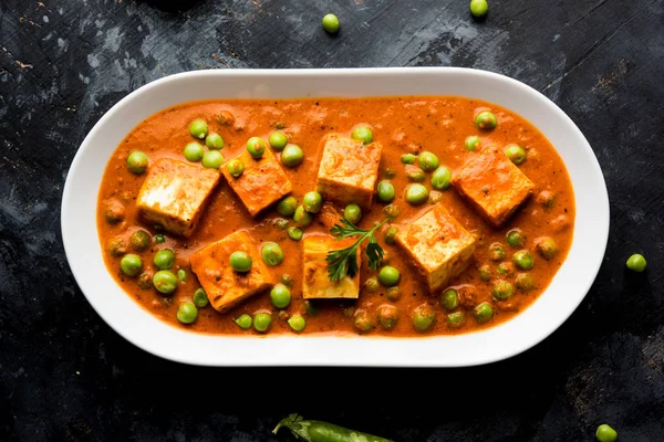 Ervilhas Verdes Receita Curry Matador Paneer Servido Uma Tigela Foco — Fotografia de Stock
