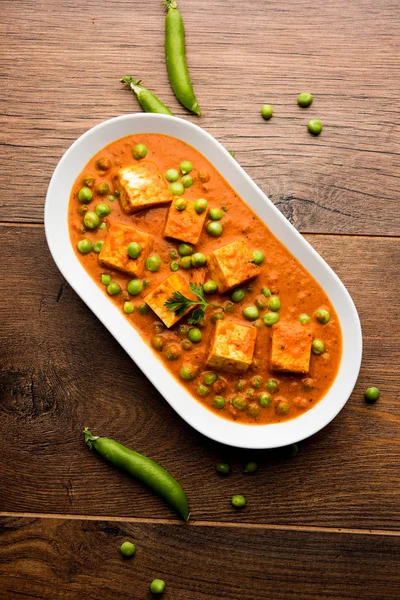 Ervilhas Verdes Receita Curry Matador Paneer Servido Uma Tigela Foco — Fotografia de Stock