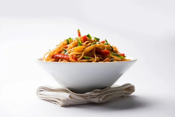 Schezwan Noodles Vegetais Hakka Noodles Chow Mein Popular Receitas Indo — Fotografia de Stock