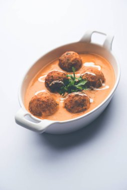 Malai köfte köri özel tarifi bir kasede servis bir Mughlai var. Seçici odak