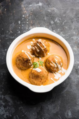 Malai köfte köri özel tarifi bir kasede servis bir Mughlai var. Seçici odak