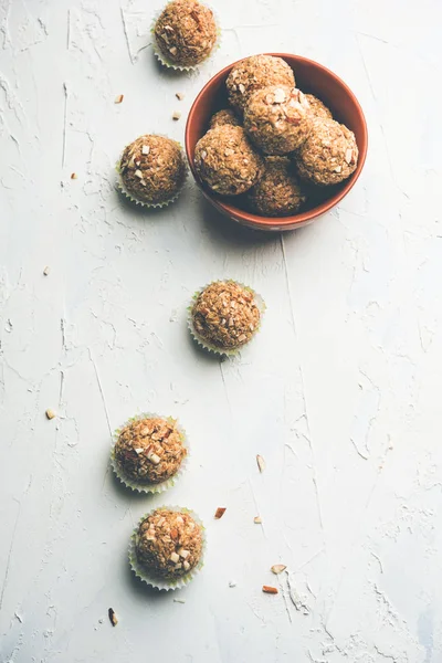 Oats Laddu Ladoo Известные Protein Energy Шары Подается Тарелке Миске — стоковое фото