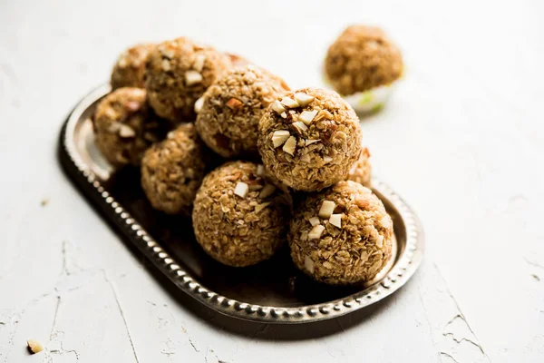 Oats Laddu Ladoo Also Known Protein Energy Balls Served Plate — Stock Photo, Image
