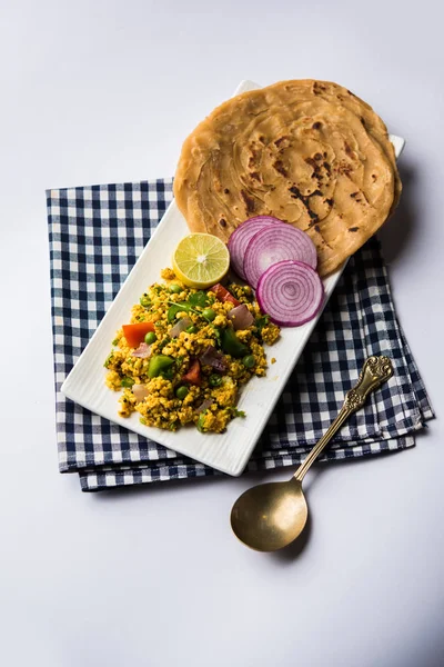 Paneer Bhurji Leicht Gewürztes Quark Rührei Und Serviert Mit Roti — Stockfoto