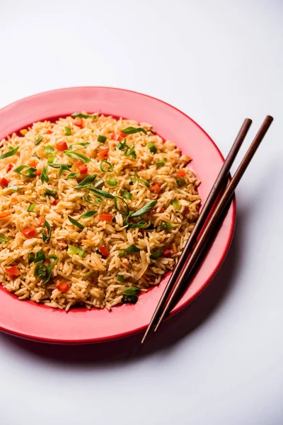 Schezwan Fried Rice Masala Popular Indo Chinese Food Served Plate — Stock Photo, Image