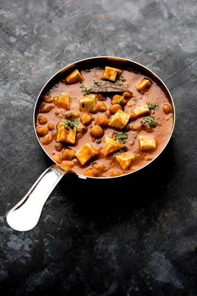 Curry Chole Paneer Base Pois Chiches Bouillis Avec Fromage Cottage — Photo