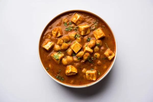 Chole Paneer Curry Feito Com Grão Bico Cozido Com Queijo — Fotografia de Stock