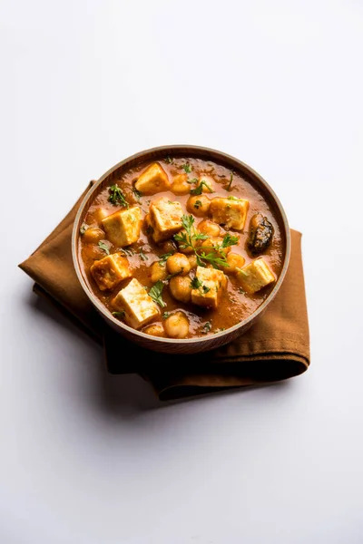 Curry Chole Paneer Base Pois Chiches Bouillis Avec Fromage Cottage — Photo