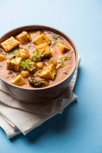 Chole Paneer Curry Feito Com Grão Bico Cozido Com Queijo — Fotografia de Stock