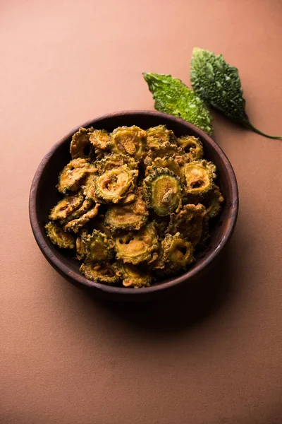 Karela Chips Bitter Gourd Fry Uma Receita Lanche Saudável — Fotografia de Stock