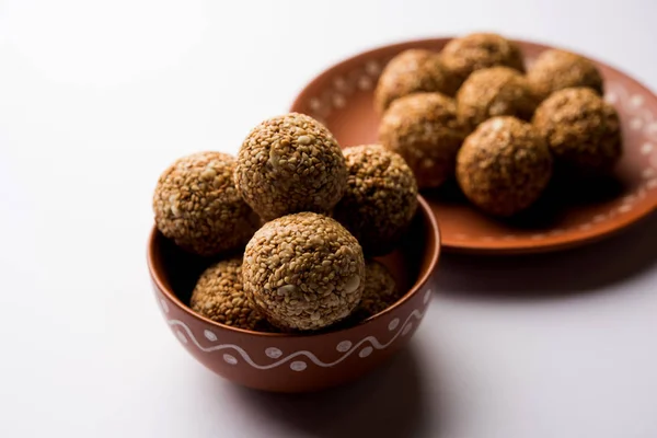 Tilgul Laddu Til Gul Шарики Makar Sankranti Здоровая Пища Приготовленная — стоковое фото