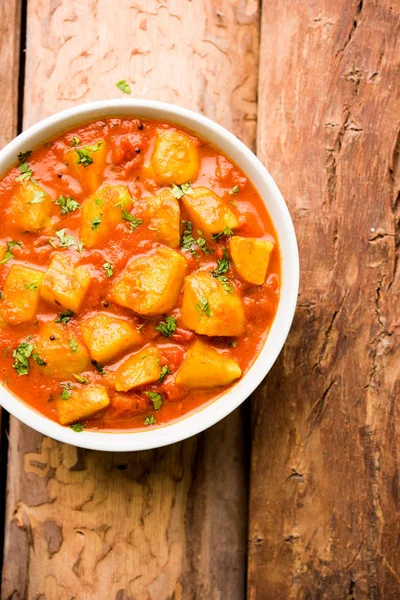 Indisches Essen Aloo Curry Masala Kartoffel Gekocht Mit Gewürzen Und — Stockfoto