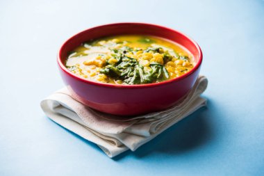 Dal Palak veya mercimek ıspanak köri - popüler Hint ana yemek tarifi sağlıklı. bir karahi/pan veya kase servis. seçici odak