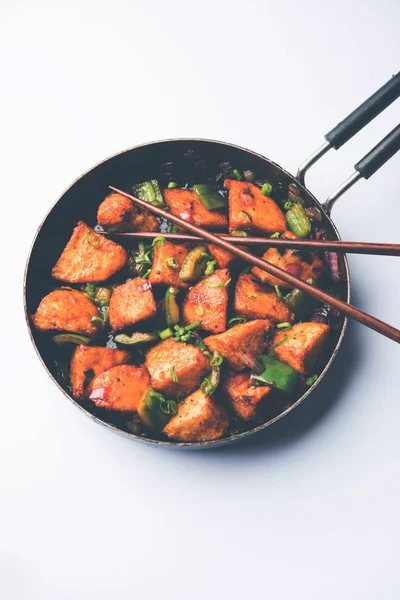 Schezwan Idli Manchúria Idly Receita Indo Chinesa Saborosa Foco Seletivo — Fotografia de Stock