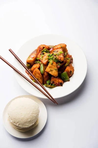 Schezwan Idli Manchuria Idly Sabrosa Receta Indo China Enfoque Selectivo — Foto de Stock