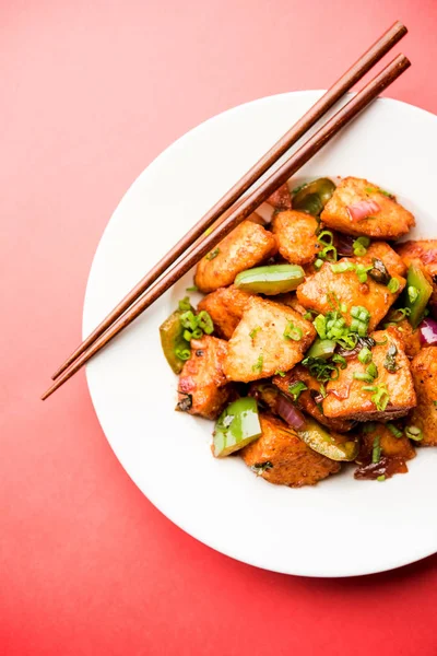 Schezwan Idli Manchurian Werkeloos Smakelijke Indo Chinese Recept Selectieve Aandacht — Stockfoto