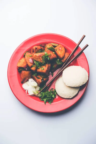 Schezwan Idli Nebo Mandžuský Chutný Recept Indo Čínské Selektivní Fokus — Stock fotografie