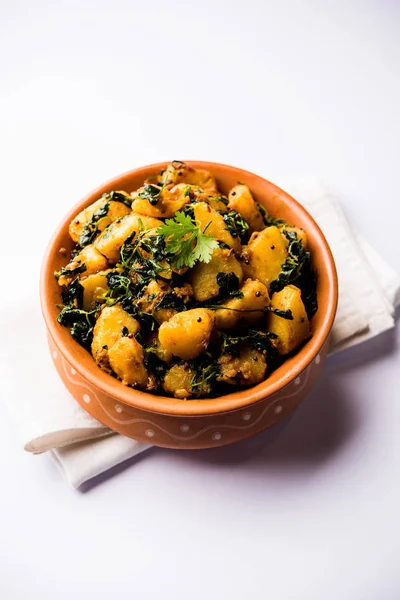 Bockshornklee Kartoffel Sabzi Oder Aloo Methi Masala Ist Gesunde Indische — Stockfoto