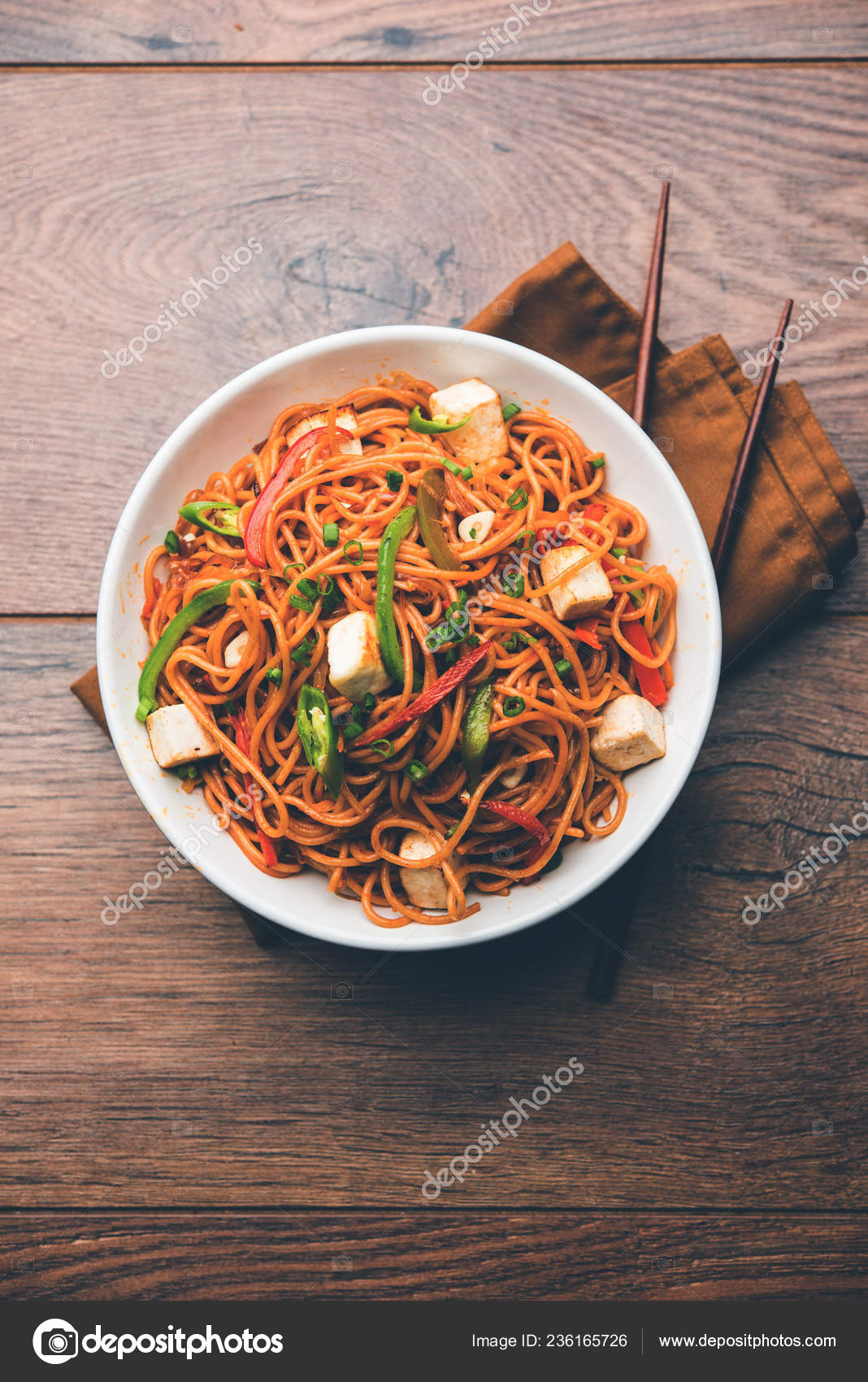 Schezwan Hakka Noodles Paneer Cottage Cheese Served Bowl Selective