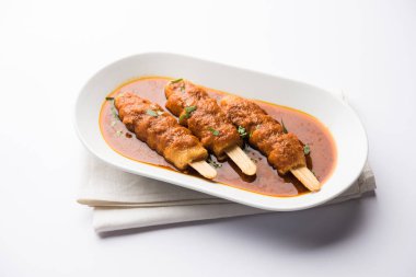 Soya Chaap köri bir kasede servis. Tarifi sağlıklı popüler Hindistan ve Pakistan