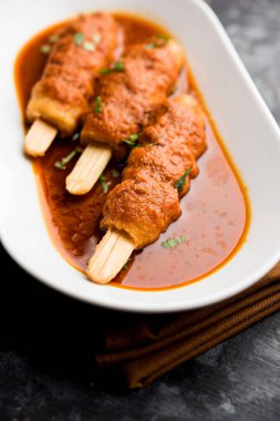 Soya Chaap köri bir kasede servis. Tarifi sağlıklı popüler Hindistan ve Pakistan