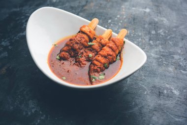 Soya Chaap köri bir kasede servis. Tarifi sağlıklı popüler Hindistan ve Pakistan