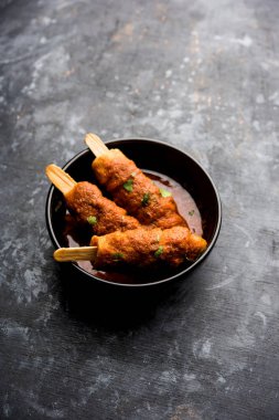 Soya Chaap köri bir kasede servis. Tarifi sağlıklı popüler Hindistan ve Pakistan