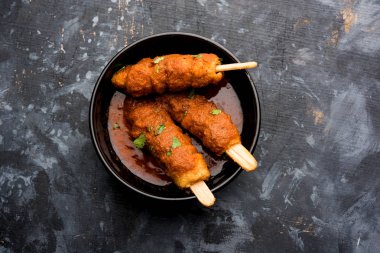 Soya Chaap köri bir kasede servis. Tarifi sağlıklı popüler Hindistan ve Pakistan