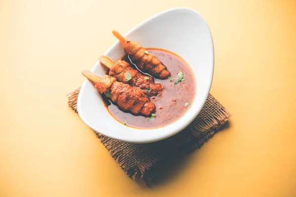 Szója Chaap Curry Szolgált Egy Tál Egészséges Recept Népszerű Indiában — Stock Fotó