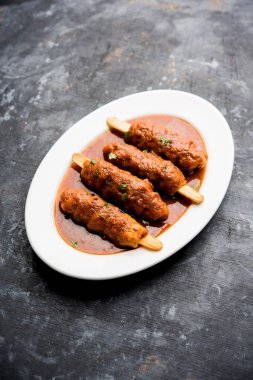 Soya Chaap köri bir kasede servis. Tarifi sağlıklı popüler Hindistan ve Pakistan