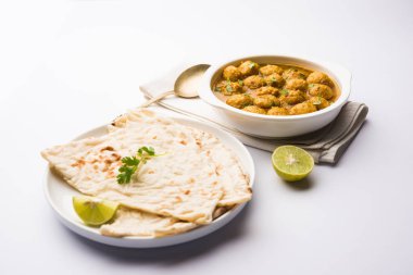 Masala Soya Chunk Curry made using Soyabean nuggets and spices - protein rich food from India