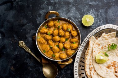 Masala Soya Chunk Curry made using Soyabean nuggets and spices - protein rich food from India