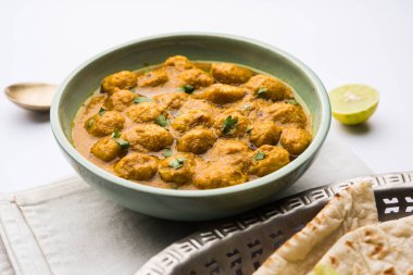 Masala Soya Chunk Curry made using Soyabean nuggets and spices - protein rich food from India