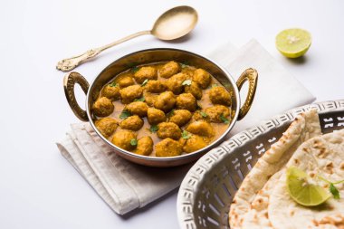 Masala Soya Chunk Curry made using Soyabean nuggets and spices - protein rich food from India